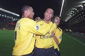 Thierry Henry celebrates scoring the 3rd Arsenal goal with Julio Baptista