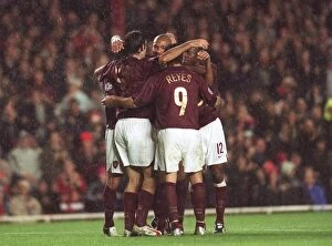 Images Dated 3rd November 2005: Thierry Henry celebrates scoring Arsenals 1st goal with Robert Pires