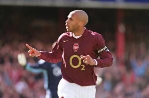 Images Dated 3rd April 2006: Thierry Henry celebrates scoring Arsenals 2nd goal his 1st