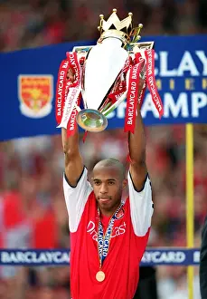 Thierry Henry with the FA Barclaycard Premiership Trophy after Arsenal's 4:3 Win over Everton, FA Barclaycard Premiership, Arsenal Stadium, Highbury, London, May 11, 2002