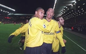 Images Dated 7th January 2007: Thierry Henry, Julio Baptista, and Mathieu Flamini: Celebrating Arsenal's FA Cup Victory over