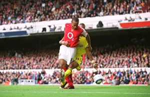 Thierry Henry scores his 1st goal (Arsenals 2nd) under pressure from Jonathan Fortune