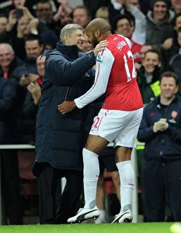 Arsenal v Leeds United FA Cup 2011-12 Collection: Thierry Henry's FA Cup Goal Celebration with Arsene Wenger (Arsenal v Leeds United, 2011-12)