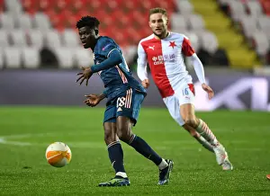 Slavia Prague V Arsenal 2020-21 Prints: Thomas Partey in Action: Arsenal's Europa League Quarterfinal at Slavia Praha in Prague (Behind Closed Doors)