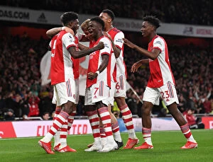 Arsenal v Aston Villa 2021-22 Collection: Thomas Partey and Bukayo Saka Celebrate Arsenal's First Goal Against Aston Villa (2021-22)