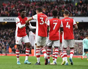 Thomas Partey and Granit Xhaka Celebrate Arsenal's First Goal Against Leicester City (2021-22)