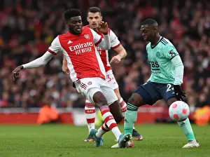 Arsenal V Leicester City 2021-22 Prints: Thomas Partey vs Nampalys Mendy: A Battle of Midfield Giants in Arsenal vs Leicester City Clash