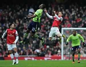 Images Dated 23rd February 2013: Thomas Vermaelen (Arsenal) Christian Benteke (Villa). Arsenal 2: 1 Aston Villa. Barclays