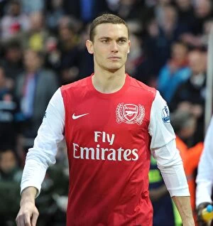 Images Dated 16th April 2012: Thomas Vermaelen: Arsenal's Focus Before Arsenal v Wigan Athletic, 2011-12