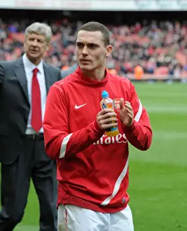 Arsenal V Norwich City 2011-12 Prints: Thomas Vermaelen Celebrates with Arsenal Fans: Arsenal vs Norwich City