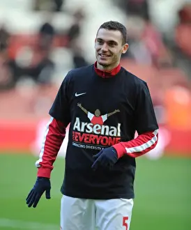 Arsenal V Southampton 2013-14 Prints: Thomas Vermaelen Celebrates Arsenal's 2-0 Win Over Southampton in Arsenal for Everyone Shirt
