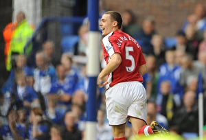 Everton v Arsenal 2009-10 Collection: Thomas Vermaelen celebrates scoring the 2nd Arsenal goal