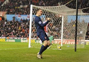 Images Dated 27th February 2010: Thomas Vermaelen celebrates scoring the 3rd Arsenal goal. Stoke City 1: 3 Arsenal