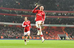 Thomas Vermaelen celebrates scoring the 3rd Arsenal goal with Tomas Rosicky