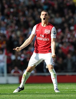 Arsenal V Tottenham 2011-12 Prints: Thomas Vermaelen in the Heat of Arsenal vs. Tottenham Rivalry (2011-12)
