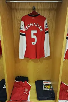 Arsenal V Hull City 2013-14 Prints: Thomas Vermaelen: Pre-Match Ritual at Arsenal's Emirates Stadium (Arsenal v Hull City)
