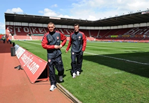 Images Dated 8th May 2011: Thomas Vermaelen and Sebastien Squillaci (Arsenal). Stoke City 3: 1 Arsenal