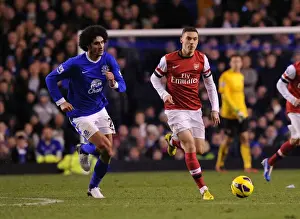 Everton V Arsenal 2012-13 Prints: Thomas Vermaelen vs Marouane Fellaini: Battle at Goodison Park