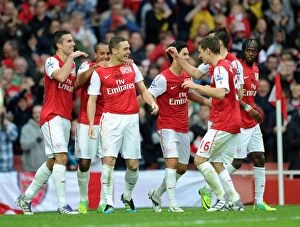 Arsenal v West Bromwich Albion 2011-12 Collection: Thomas Vermaelen's Double: Arsenal's 3-0 Victory Over West Bromwich Albion in the Premier League