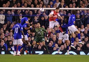 Everton v Arsenal 2011-12 Collection: Thomas Vermaelen's Soaring Header: Crucial Arsenal Goal Against Everton (2011-12)