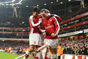 Arsenal V Bolton 2009-10 Prints: Thomas Vermaelen's Strike: Arsenal's Triumphant Moment with Rosicky and Eduardo vs