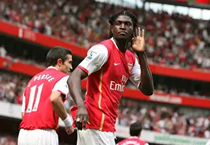 Arsenal V Portsmouth 2007-08 Prints: Thrilling Adebayor Strike: Arsenal Takes the Lead Against Portsmouth in the Barclays Premier League (September 2)
