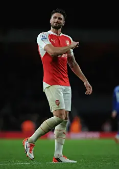 Arsenal V Everton 2015/16 Prints: Thrilling Celebration: Olivier Giroud Scores the Winning Goal for Arsenal vs