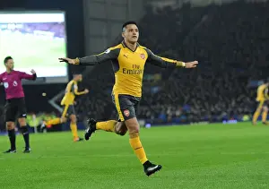 Everton V Arsenal 2016-17 Prints: Thrilling Goal: Alexis Sanchez Scores for Arsenal Against Everton in Premier League 2016-17