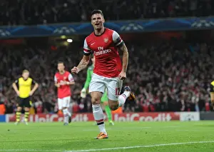 Arsenal V Borussia Dortmund 2013-14 Prints: Thrilling Goal: Olivier Giroud Scores for Arsenal Against Borussia Dortmund in the Champions League