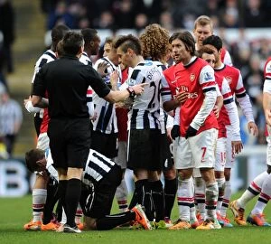 Newcastle United v Arsenal 2013-14 Collection: Tomas Rosicky (Arsenal) chats to referee Lee Probert. Newcastle United 0: 1 Arsenal