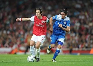 Images Dated 28th September 2011: Tomas Rosicky (Arsenal) Ljubomir Fejsa (Olympiacos). Arsenal 2: 1 Olympiacos