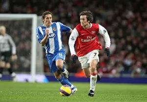 Arsenal v Wigan Athletic 2007-08 Collection: Tomas Rosicky (Arsenal) Michael Brown (Wigan)