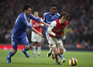 Images Dated 16th December 2007: Tomas Rosicky (Arsenal) Paolo Ferreira and Jon Obi Mikel (Chelsea)