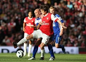 Arsenal v Birmingham City 2010-11 Collection: Tomas Rosicky (Arsenal) Stephen Carr (Birmingham). Arsenal 2: 1 Birmingham City