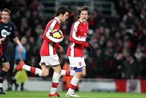 Images Dated 20th January 2010: Tomas Rosicky celebrates scoring Arsenals 1st goal with Cesc Fabregas