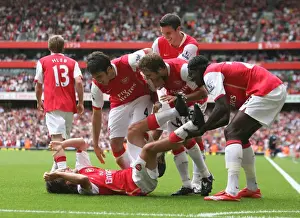 Tomas Rosicky celebrates scoring Arsenals 3rd goal with Cesc Fabregas