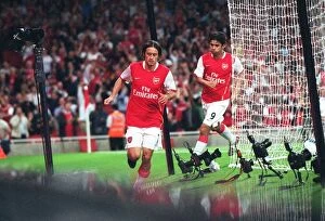 Arsenal v Sparta Prague 2007-08 Collection: Tomas Rosicky and Eduardo Celebrate Arsenal's First Goal in Champions League Victory over Sparta