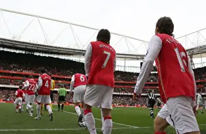 Tomas Rosicky and Mathieu Flamini (Arsenal) walk out onto the pitch