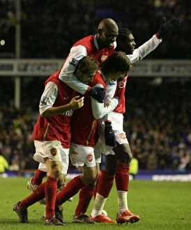 Everton v Arsenal 2007-08 Collection: Tomas Rosicky's Goal Celebration: Arsenal's 4-1 Victory Over Everton in the Premier League