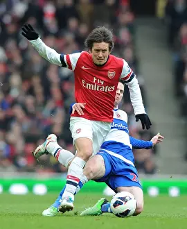 Arsenal V Reading 2012-13 Prints: Tomas Rosicky's Slick Moves: Outmaneuvering Danny Guthrie in the 2012-13 Arsenal-Reading Match