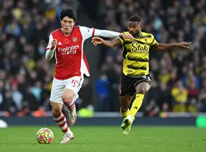 Arsenal V Watford 2021-22 Prints: Tomiyasu vs. Dennis: A Premier League Showdown at the Emirates - Arsenal vs. Watford