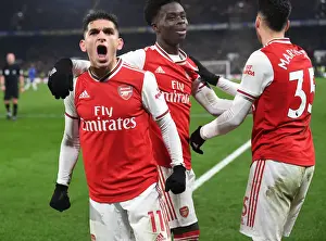 Torreira and Bellerin Celebrate Arsenal's Winning Goal Against Chelsea (2019-20)