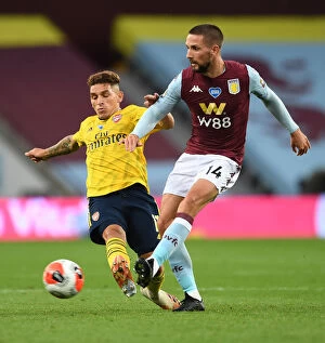 Images Dated 22nd July 2020: Torreira Closes In: Aston Villa vs. Arsenal, Premier League 2019-2020