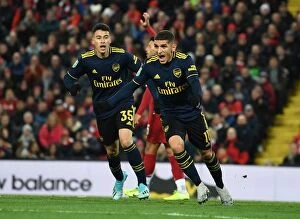 Liverpool v Arsenal - Carabao Cup 2019-20 Collection: Torreira and Martinelli Celebrate Arsenal's First Goal Against Liverpool in Carabao Cup