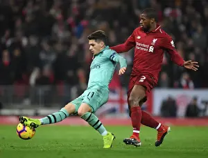 Liverpool V Arsenal 2018-19 Prints: Torreira Tackles Wijnaldum: Intense Rivalry Between Liverpool and Arsenal in Premier League (December 2018)