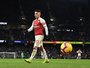 Manchester City V Arsenal 2018-19 Prints: Torreira Takes On Manchester City: Arsenal's Midfield Battle in the Premier League 2018-19 Clash