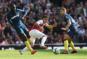 Arsenal V West Ham United 2018-19 Prints: Torreira Tangles with Masuaku and Wilshere: Arsenal vs