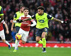 Arsenal V Huddersfield Town - 2018-19 Prints: Torreira vs. Williams: Intense Battle at Emirates Stadium - Arsenal vs
