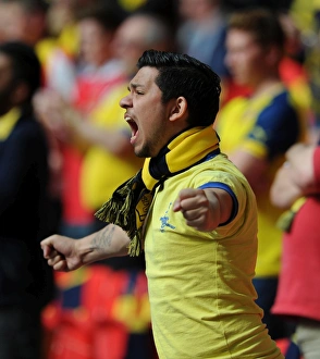 Triumphant Arsenal Fan's Moment before the FA Cup Victory: Arsenal's 4-0 Win over Aston Villa at Wembley Stadium (May 30, 2015)