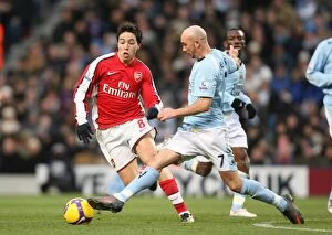 Manchester City v Arsenal 2008-09 Collection: Triumphant City: Nasri and Ireland in Manchester Derby Victory (3:0)